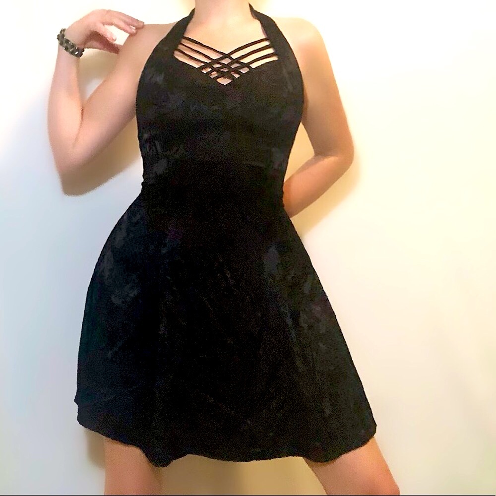 Vintage Dramatix jacquard halter top mini dress
